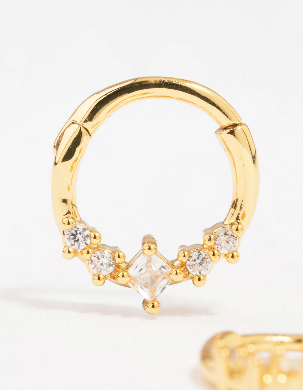 Gold Plated Diamante Clicker Hoop Earrings - Image 2