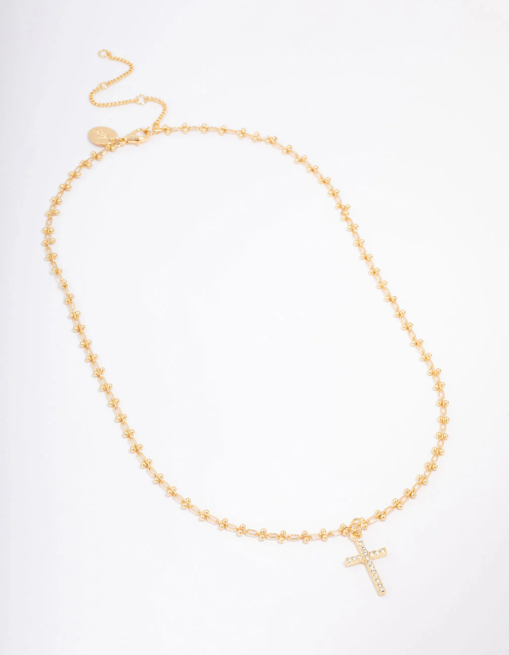 Gold Plated Diamante Cross Ball Link Pendant Necklace - Image 2