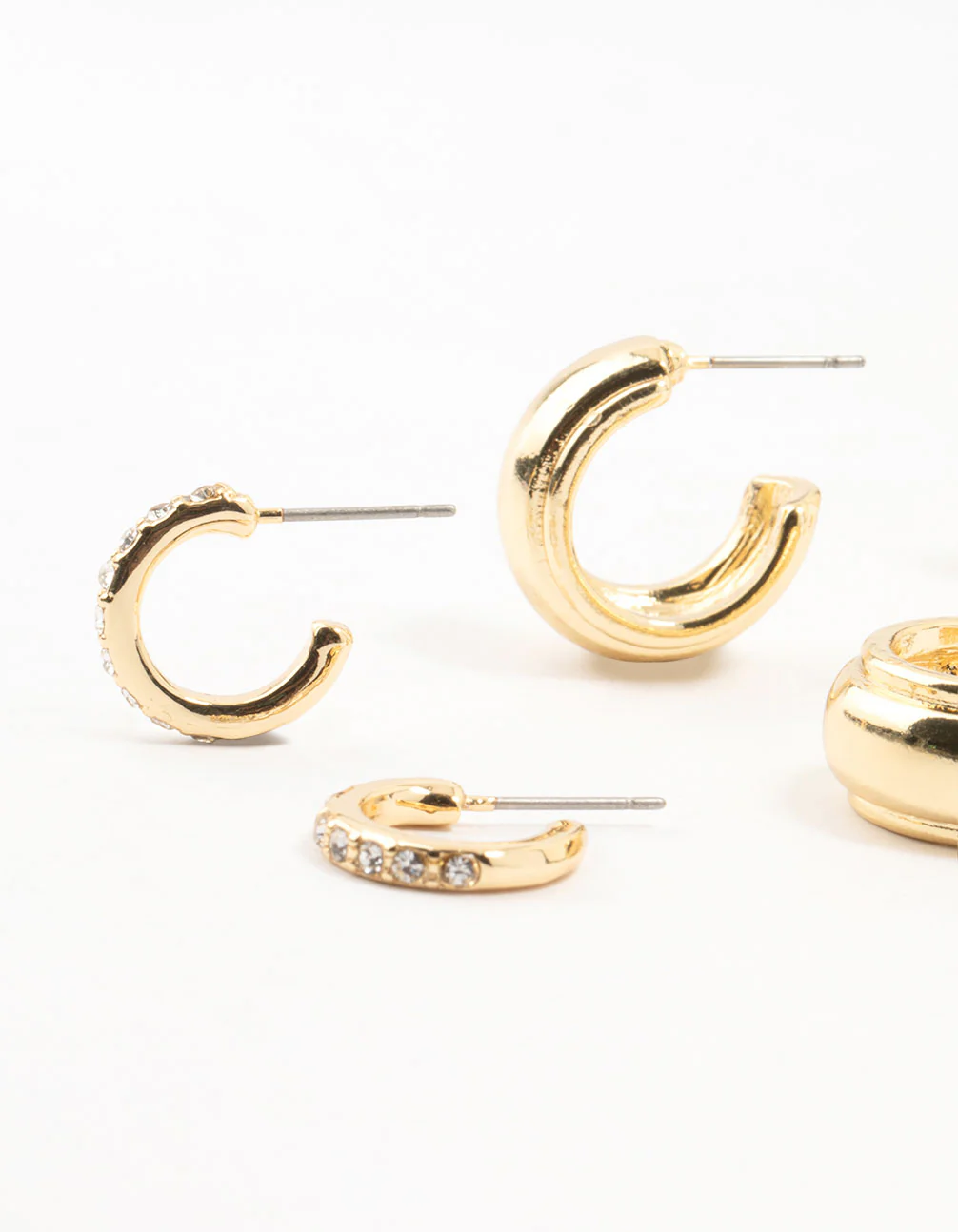 Gold Plated Diamante Crystal Hoop Earrings 4-Pack - Image 2