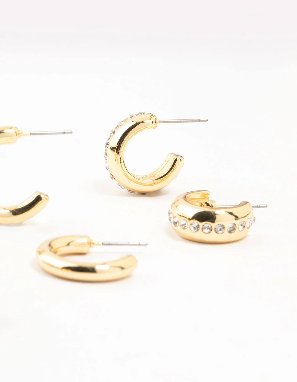 Gold Plated Diamante Crystal Hoop Earrings 4-Pack - Image 3