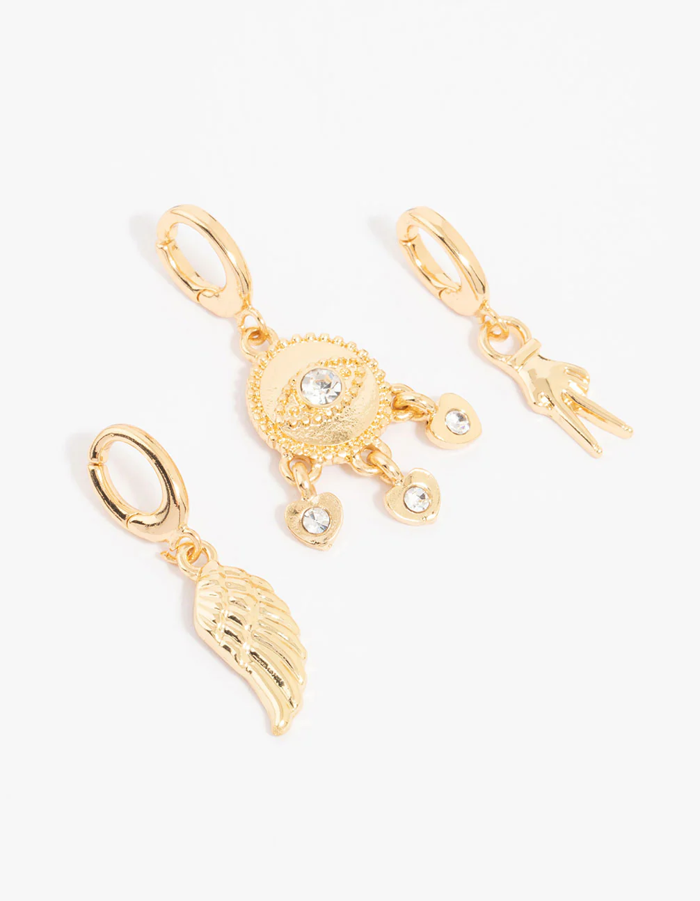 Gold Plated Diamante Eye & Angel Wing Charms 3-Pack
