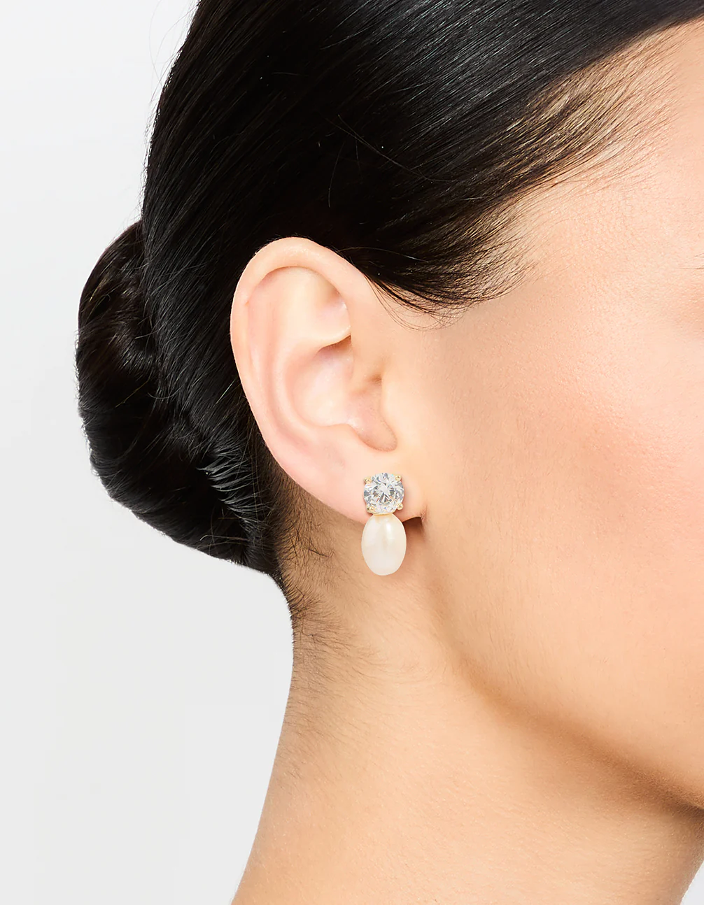 Gold Plated Diamante Freshwater Pearl Drop Earrings - Image 2
