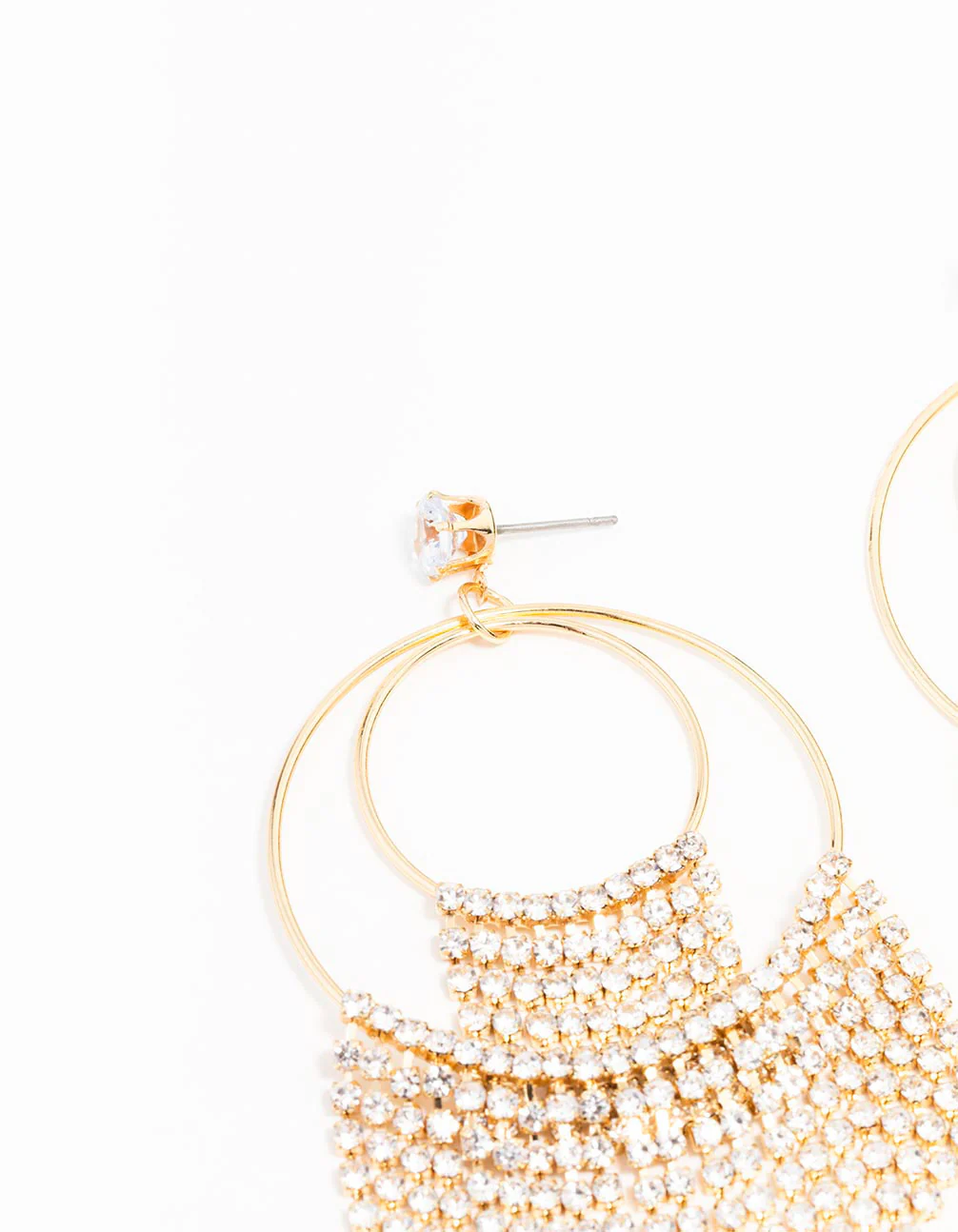 Gold Plated Diamante Fringe Rings Drop Earrings - Image 2