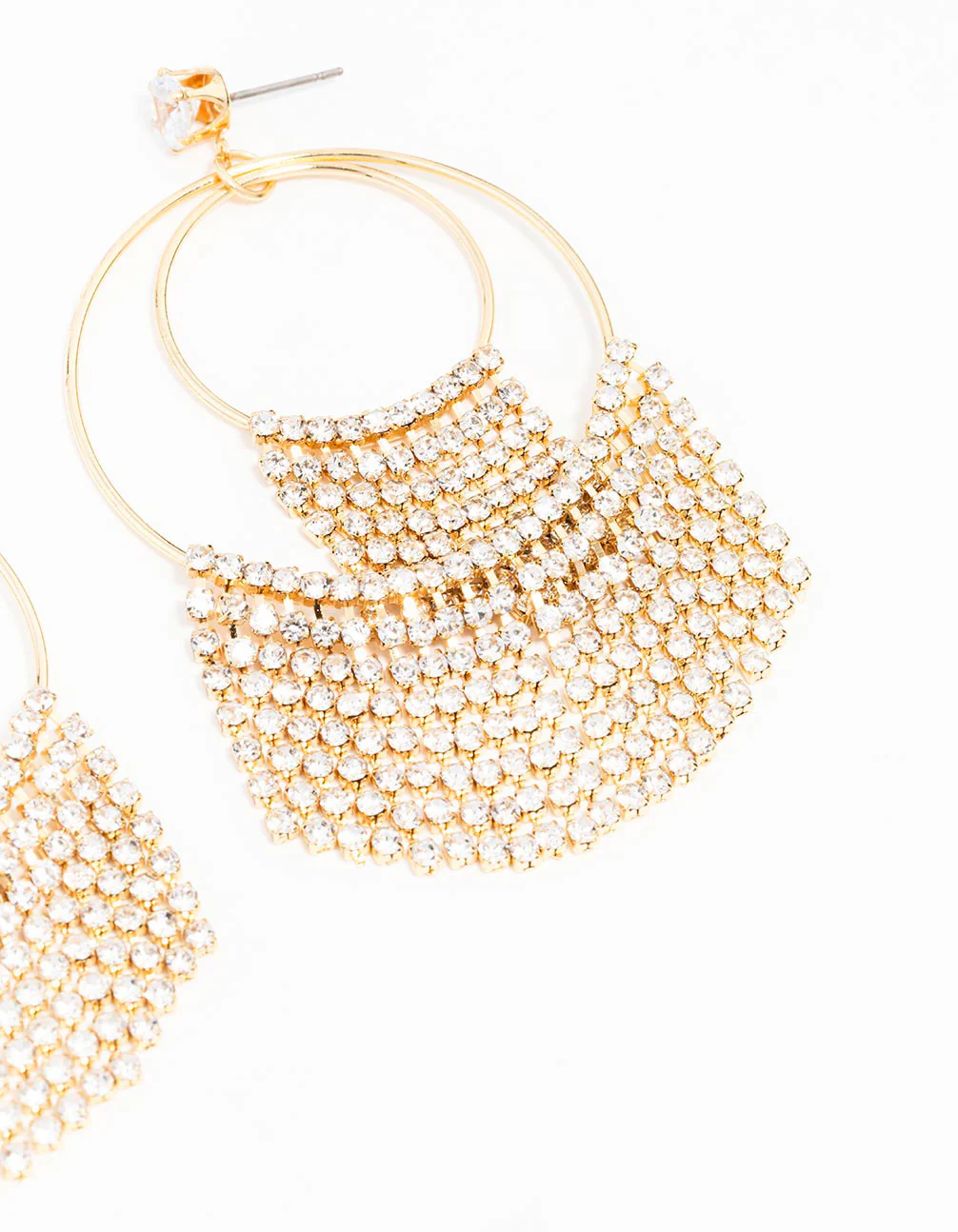 Gold Plated Diamante Fringe Rings Drop Earrings - Image 3
