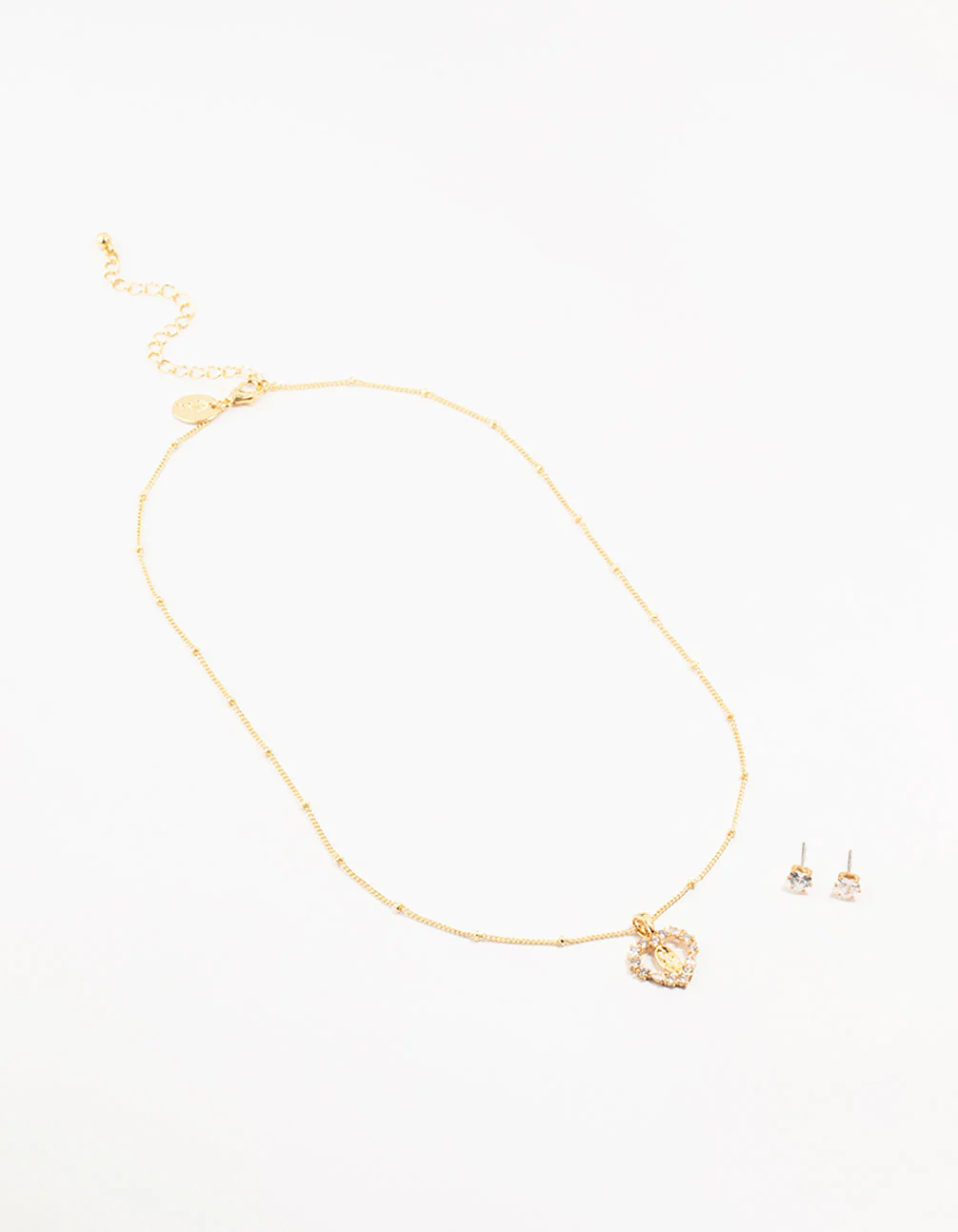 Gold Plated Diamante Heart Mary Necklace & Stud Earrings Set - Image 2