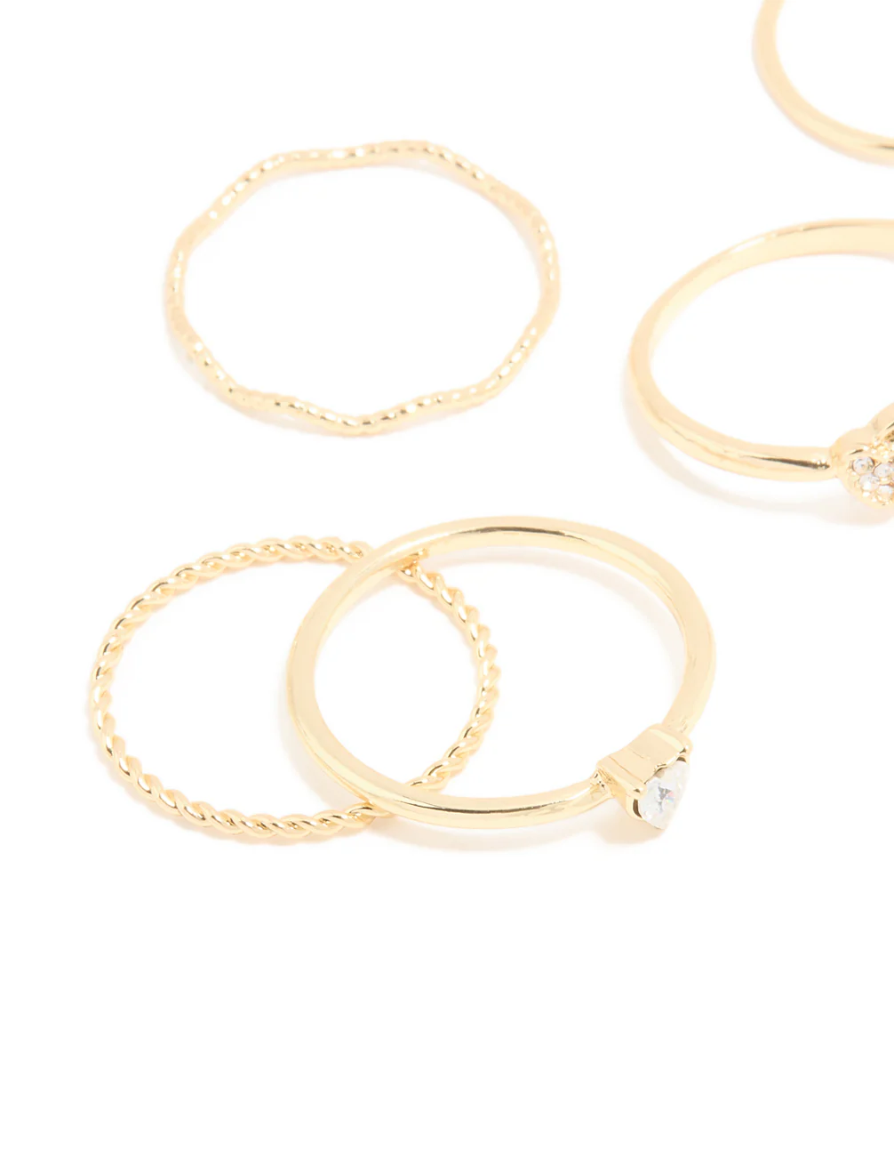 Gold Plated Diamante Heart Wavy Rings 6-Pack - Image 2