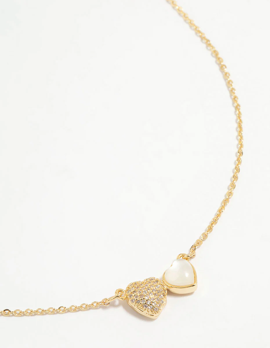 Gold Plated Diamante Hearts Pendant Necklace
