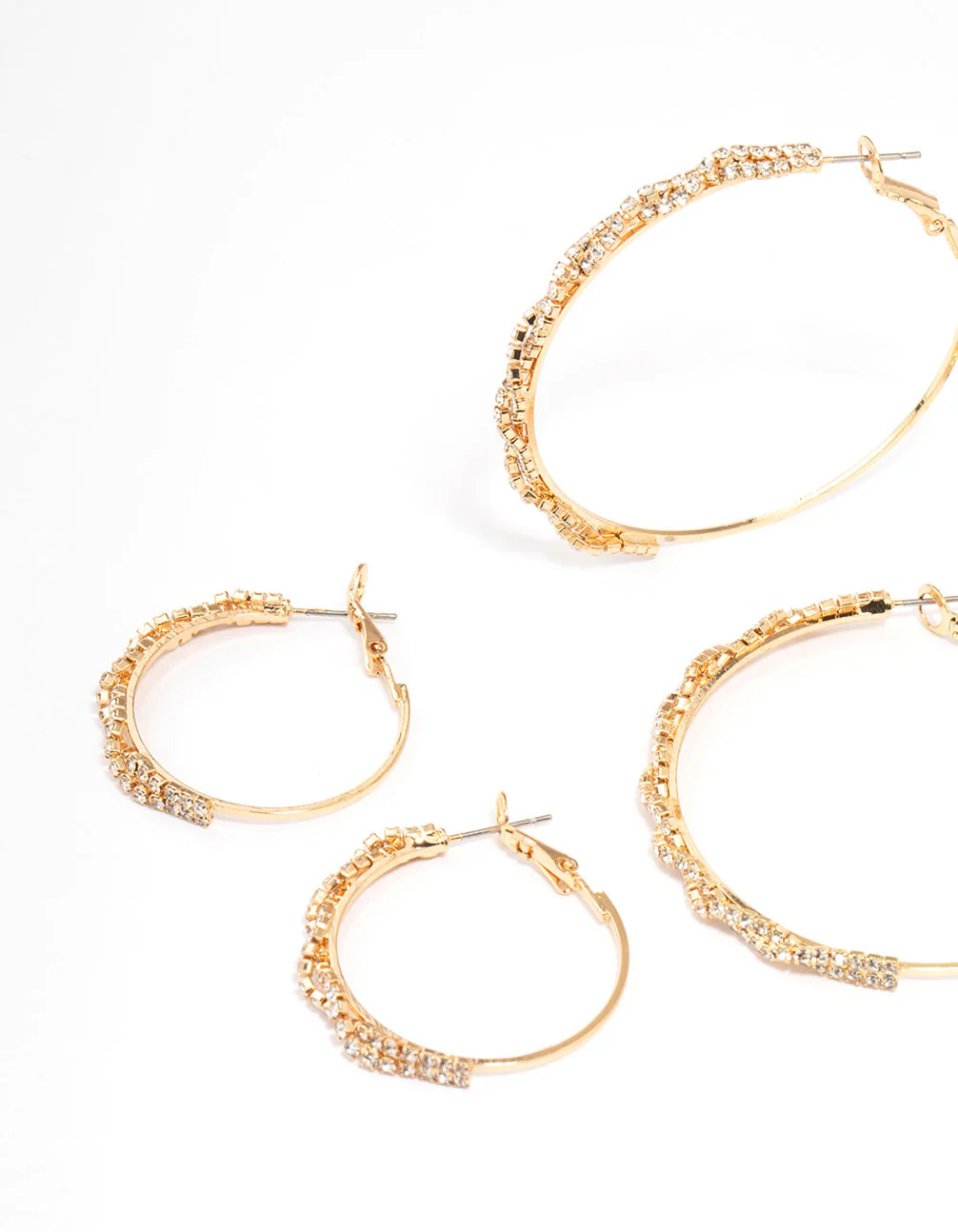 Gold Plated Diamante Multiple Hoop Earrings 3-Pack - Image 2