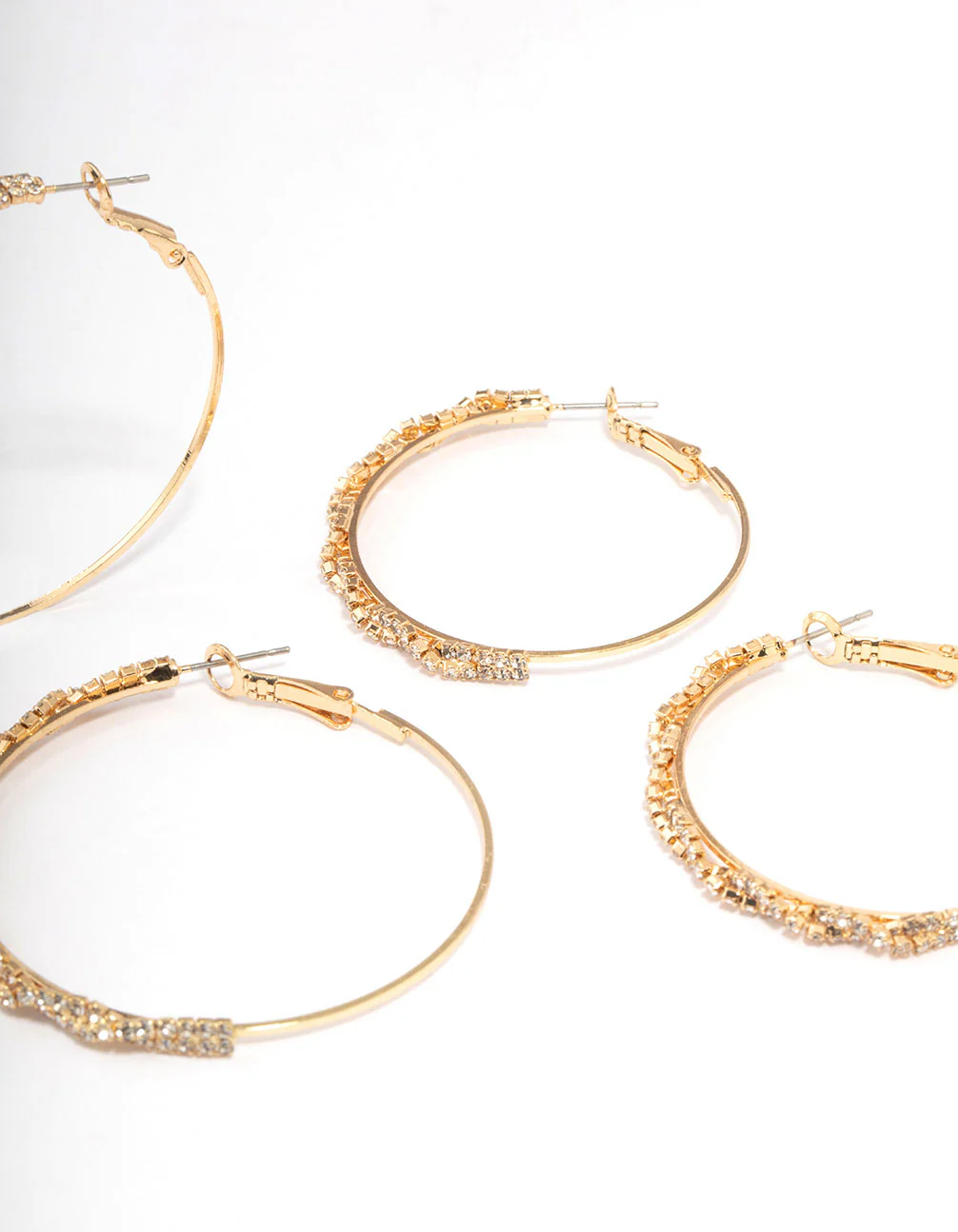 Gold Plated Diamante Multiple Hoop Earrings 3-Pack - Image 3