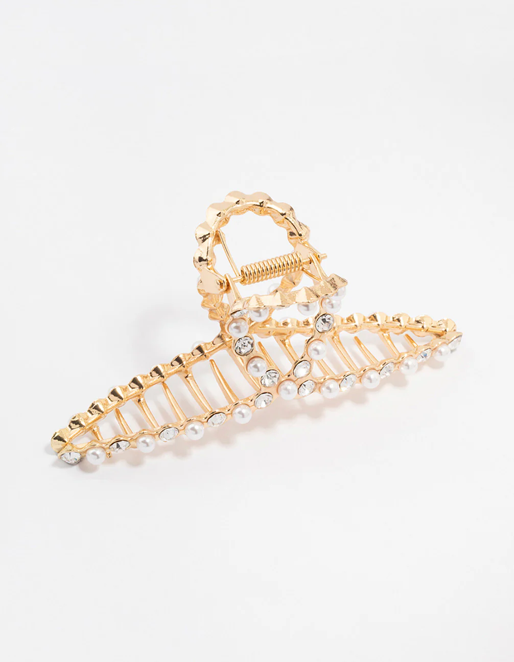 Gold Plated Diamante & Pearl Twisted Claw Clip - Image 2