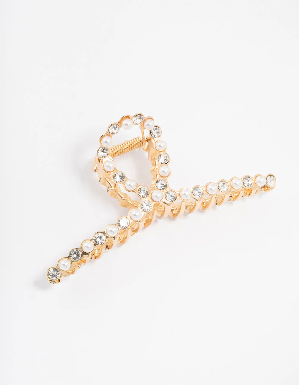 Gold Plated Diamante & Pearl Twisted Claw Clip - Image 3