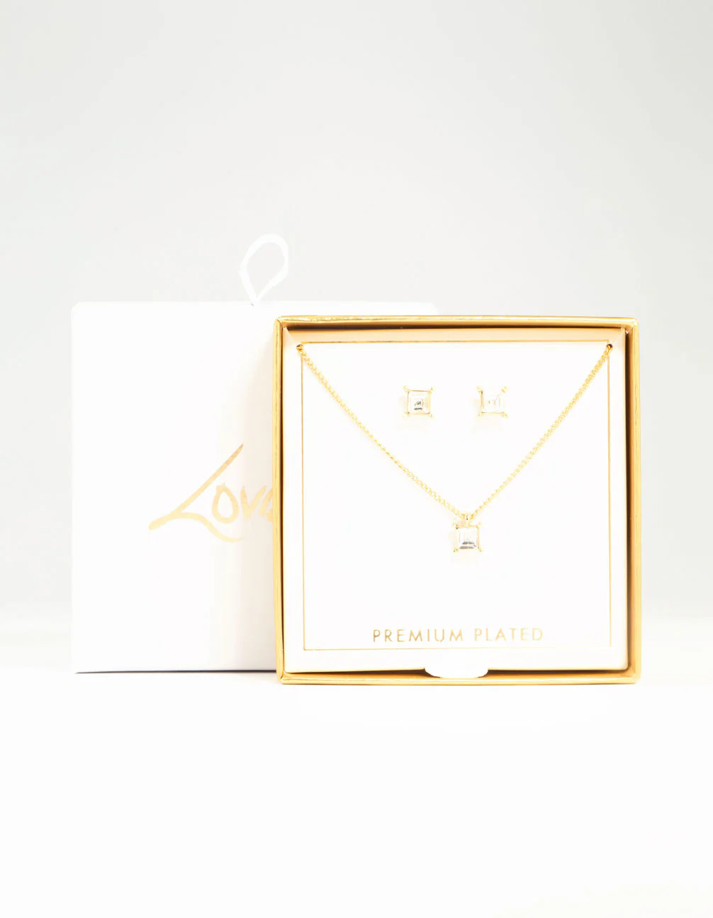 Gold Plated Diamante Square Necklace & Earrings Set - Image 3