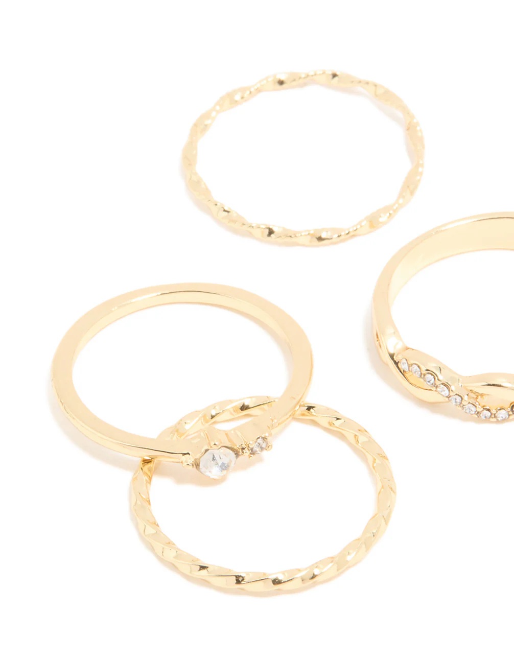 Gold Plated Diamante Twisted Rings 6-Pack - Image 2