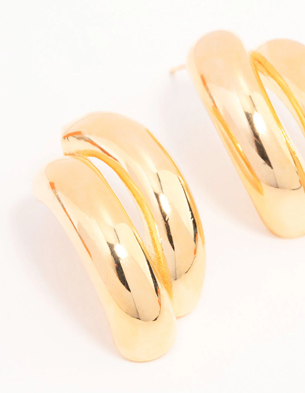 Gold Plated Double Curved Stud Earrings - Image 2