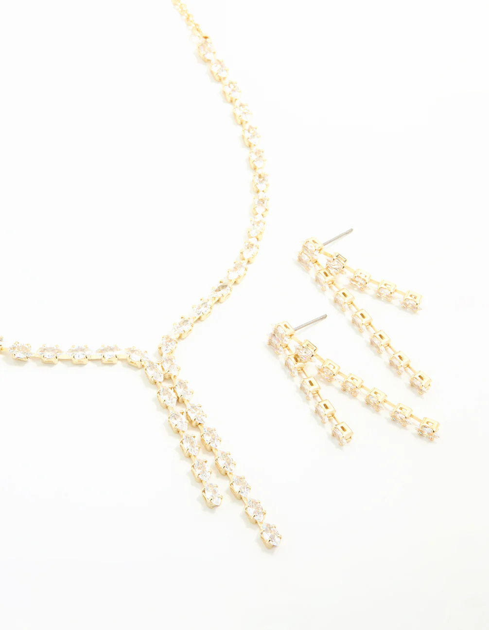 Gold Plated Double Drop Necklace & Earrings Set