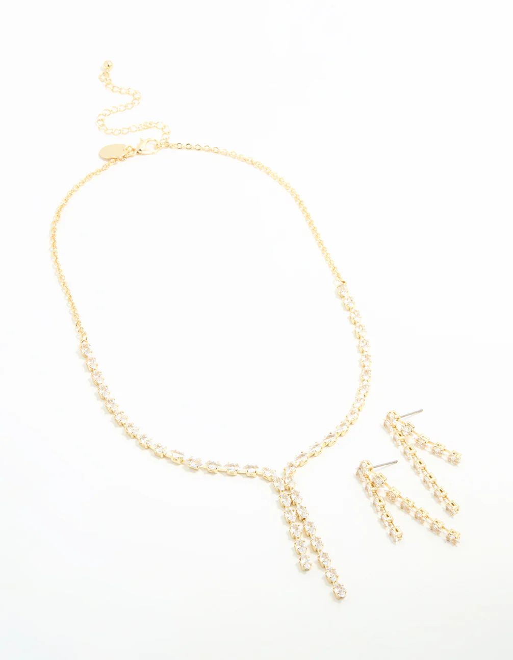 Gold Plated Double Drop Necklace & Earrings Set - Image 2