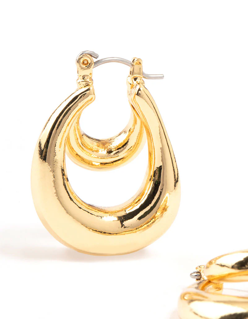 Gold Plated Double Hoop Earrings - Image 2