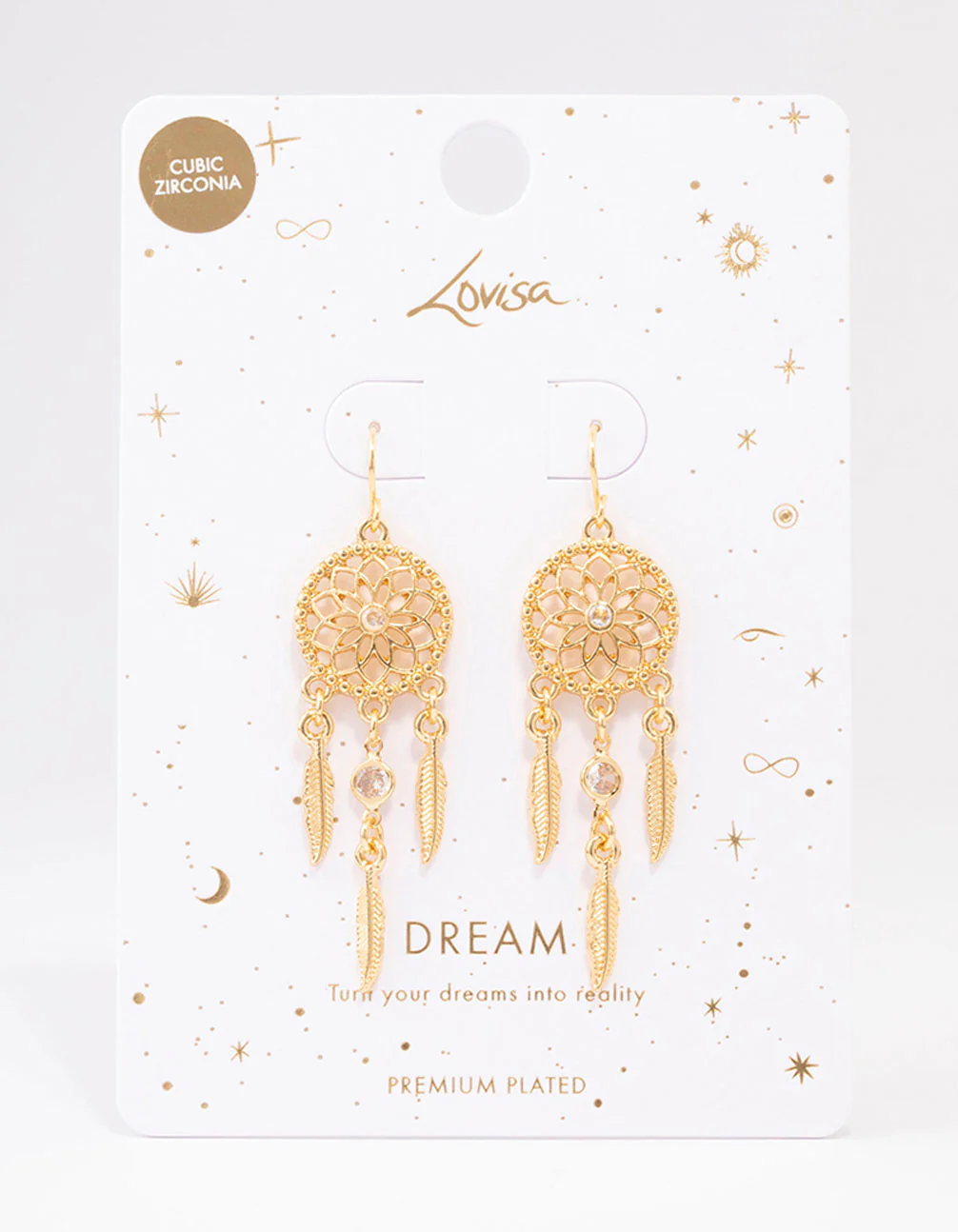 Gold Plated Dream Catcher Drop Earrings - Image 2