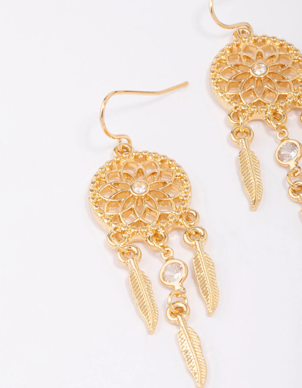 Gold Plated Dream Catcher Drop Earrings - Image 3