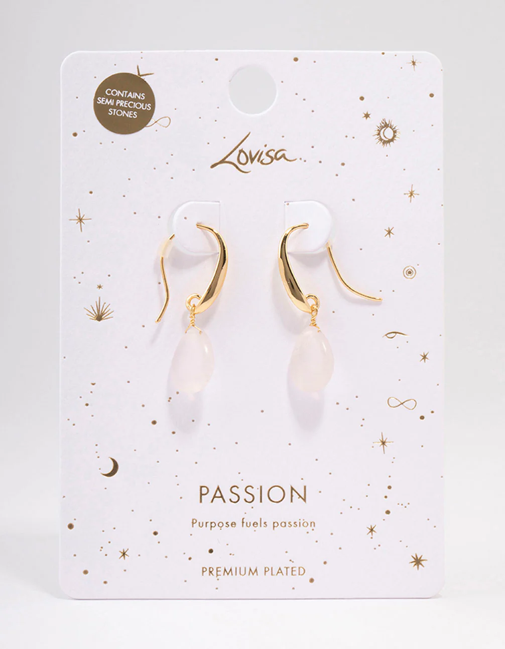 Gold Plated Droplet Rose Quartz Drop Earrings - Image 2