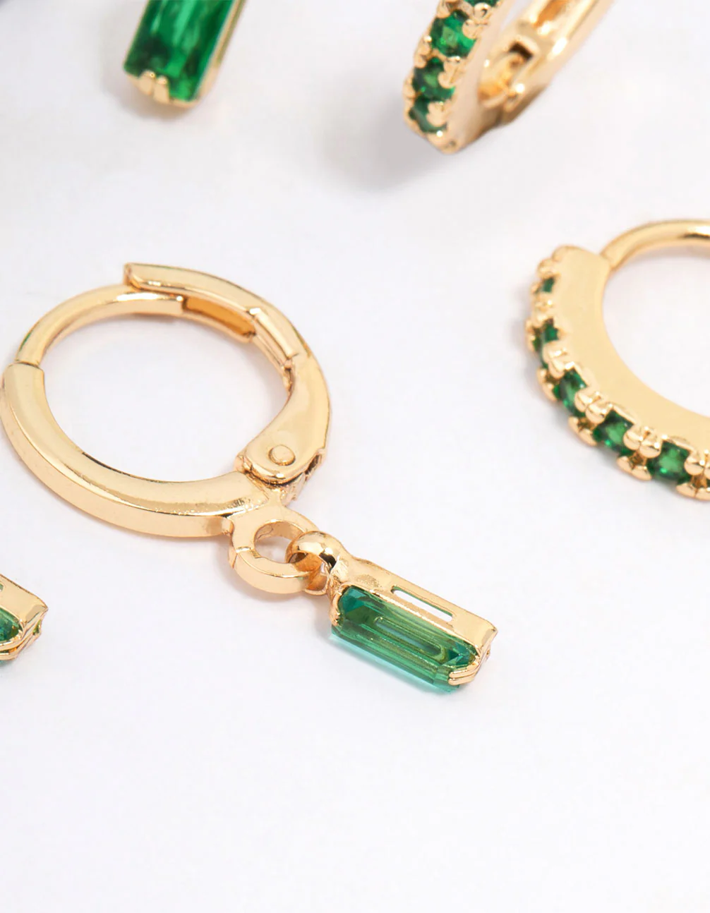 Gold Plated Baguette Emerald Stud & Hoop Earring 3-Pack - Image 3