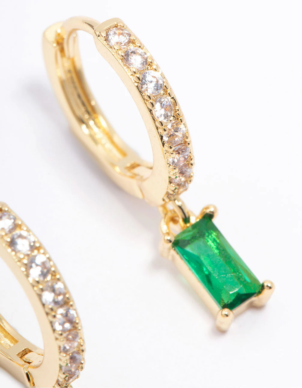 Gold Plated Emerald Cubic Zirconia Baguette Hoop Earrings - Image 3