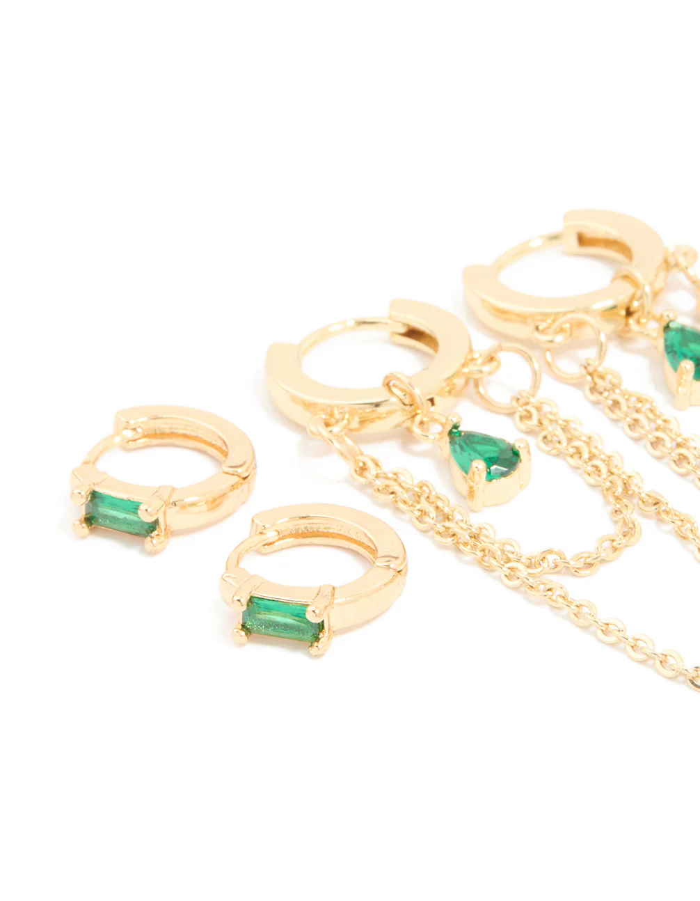 Gold Plated Emerald & Cubic Zirconia Cupchain Earrings 4-Pack - Image 2