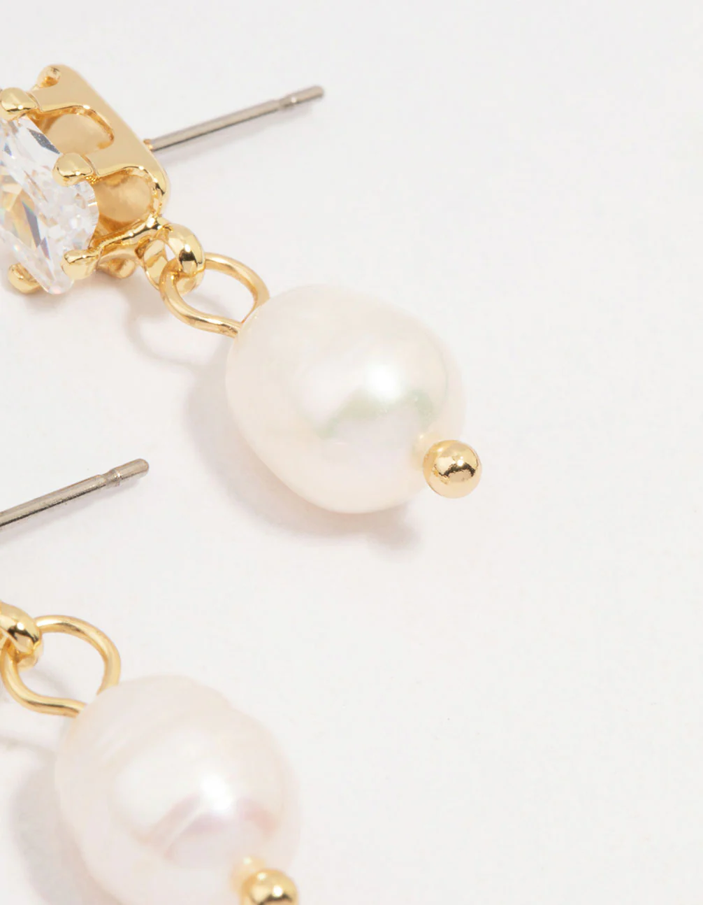 Gold Plated Emerald-Cut Crystal & Pearl Drop Earrings - Image 3
