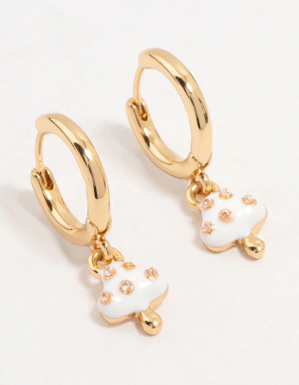 Gold Plated Enamel Mushroom Huggie Earrings