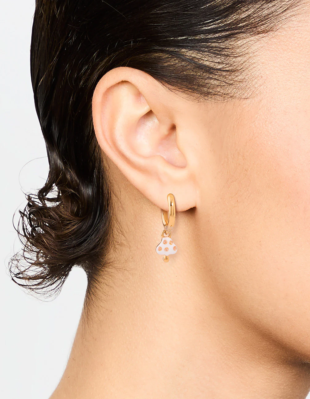 Gold Plated Enamel Mushroom Huggie Earrings - Image 2