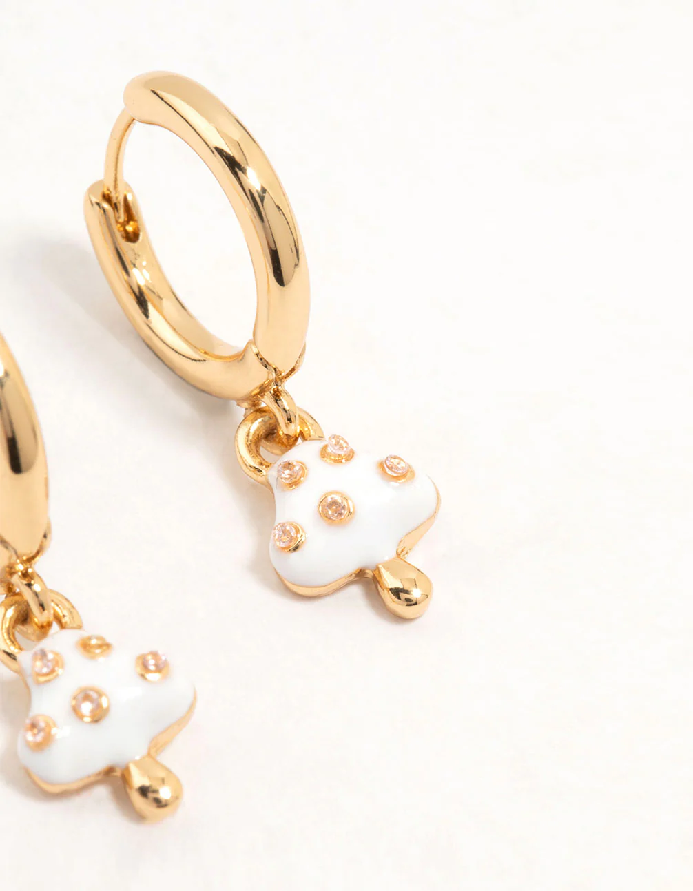 Gold Plated Enamel Mushroom Huggie Earrings - Image 5
