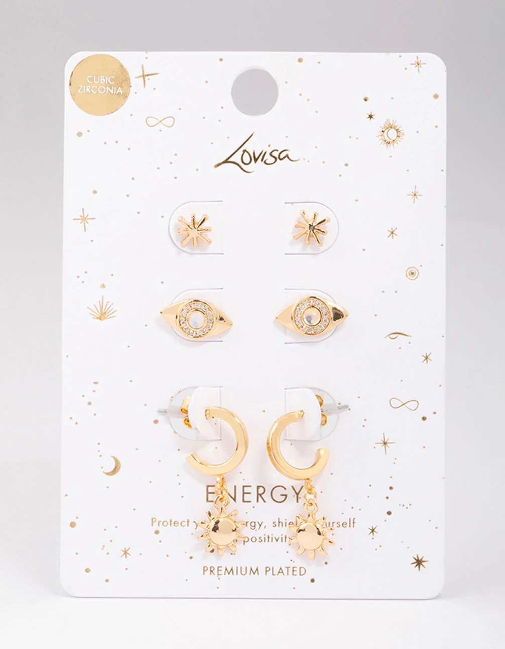 Gold Plated Evil Eye Cubic Zirconoia Earring 3-Pack - Image 2