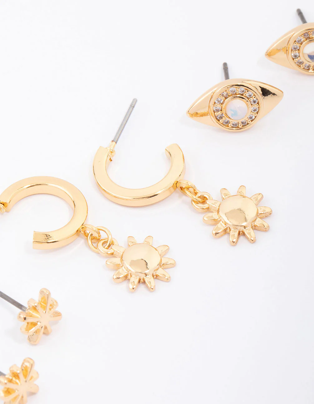 Gold Plated Evil Eye Cubic Zirconoia Earring 3-Pack - Image 3