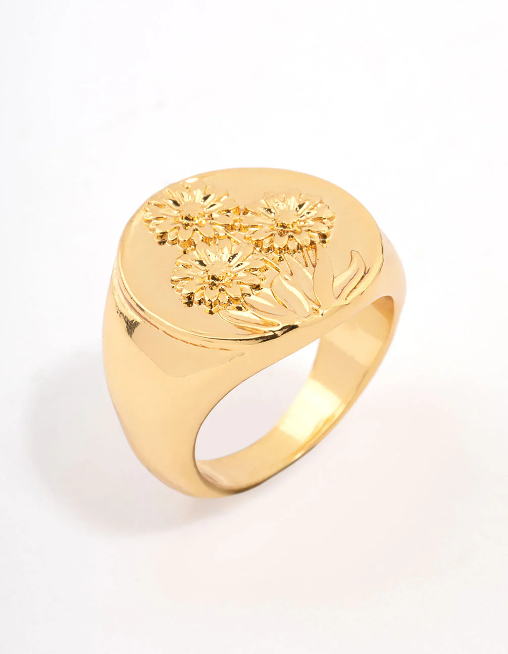 Gold Plated Floral Signet Ring - Image 2