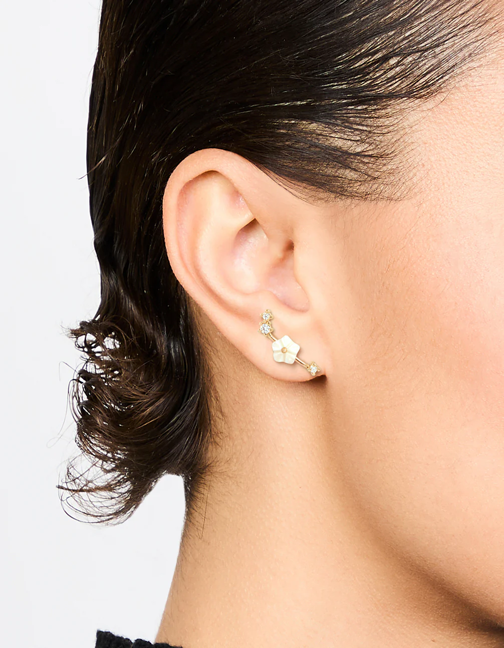 Gold Plated Flower Crawler Earrings - Image 2