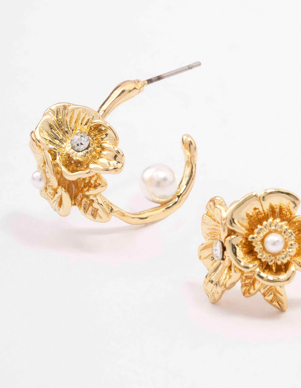 Gold Plated Flower Pearl Hoop Earrings - Image 2