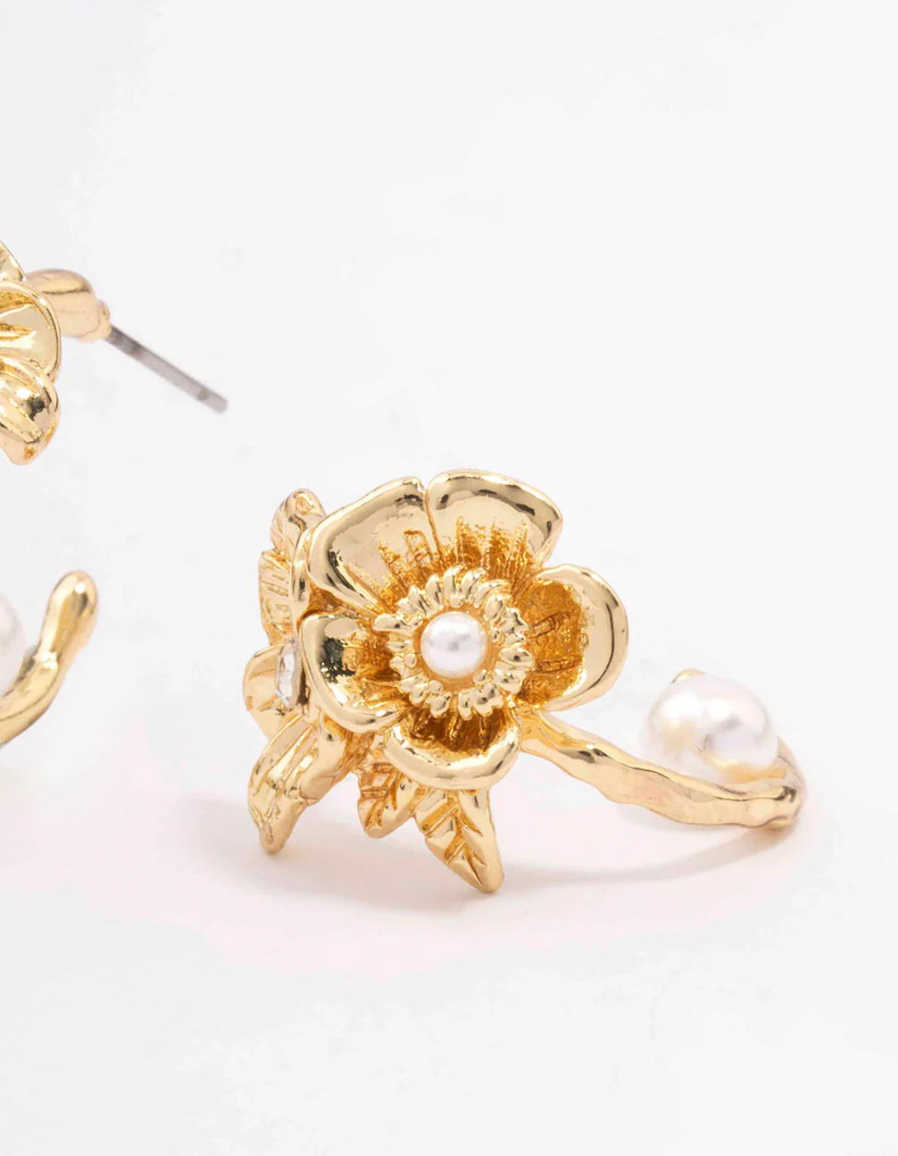 Gold Plated Flower Pearl Hoop Earrings - Image 3