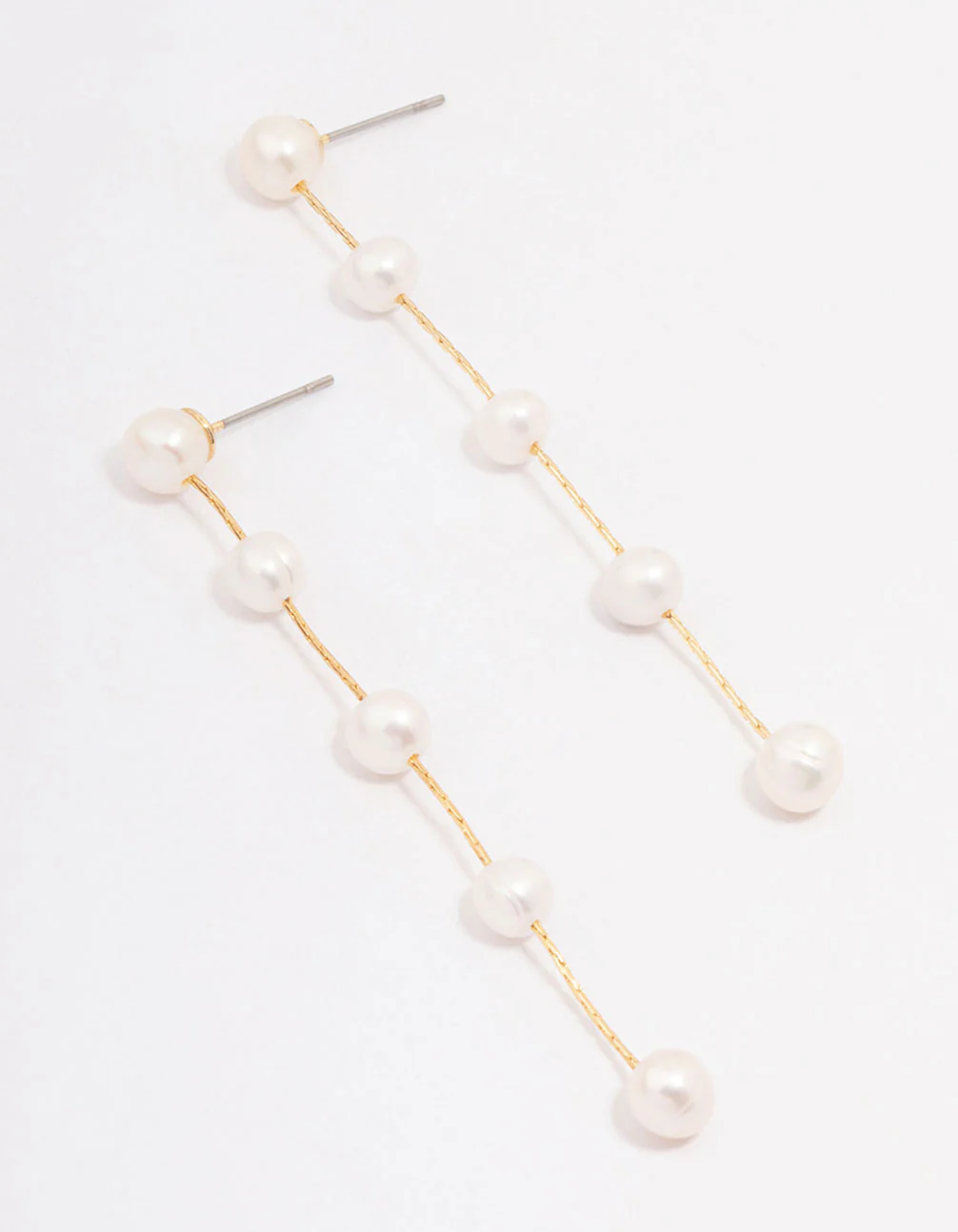 Gold Plated Freshwater Pearl Long Drop Earrings