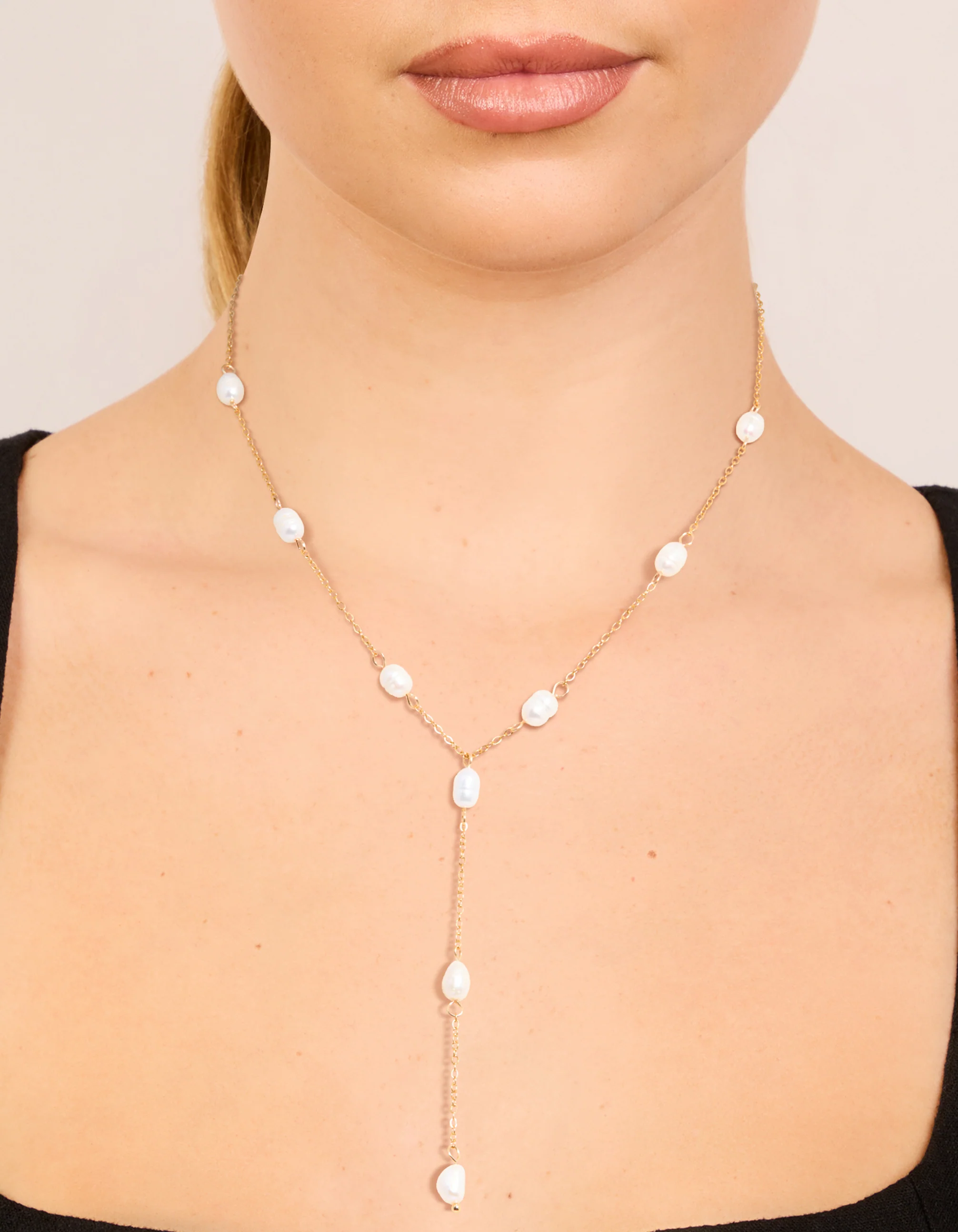 Gold Plated Freshwater Pearl Station Y-Necklace - Image 2