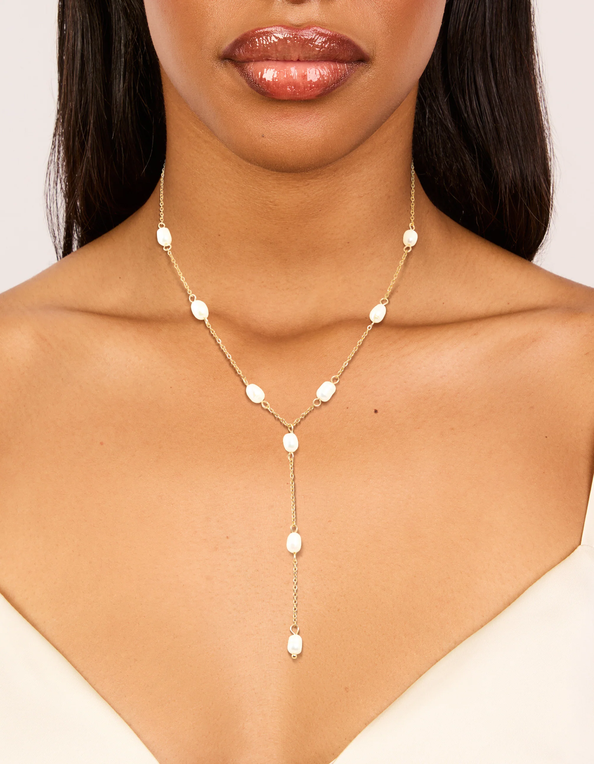 Gold Plated Freshwater Pearl Station Y-Necklace - Image 6