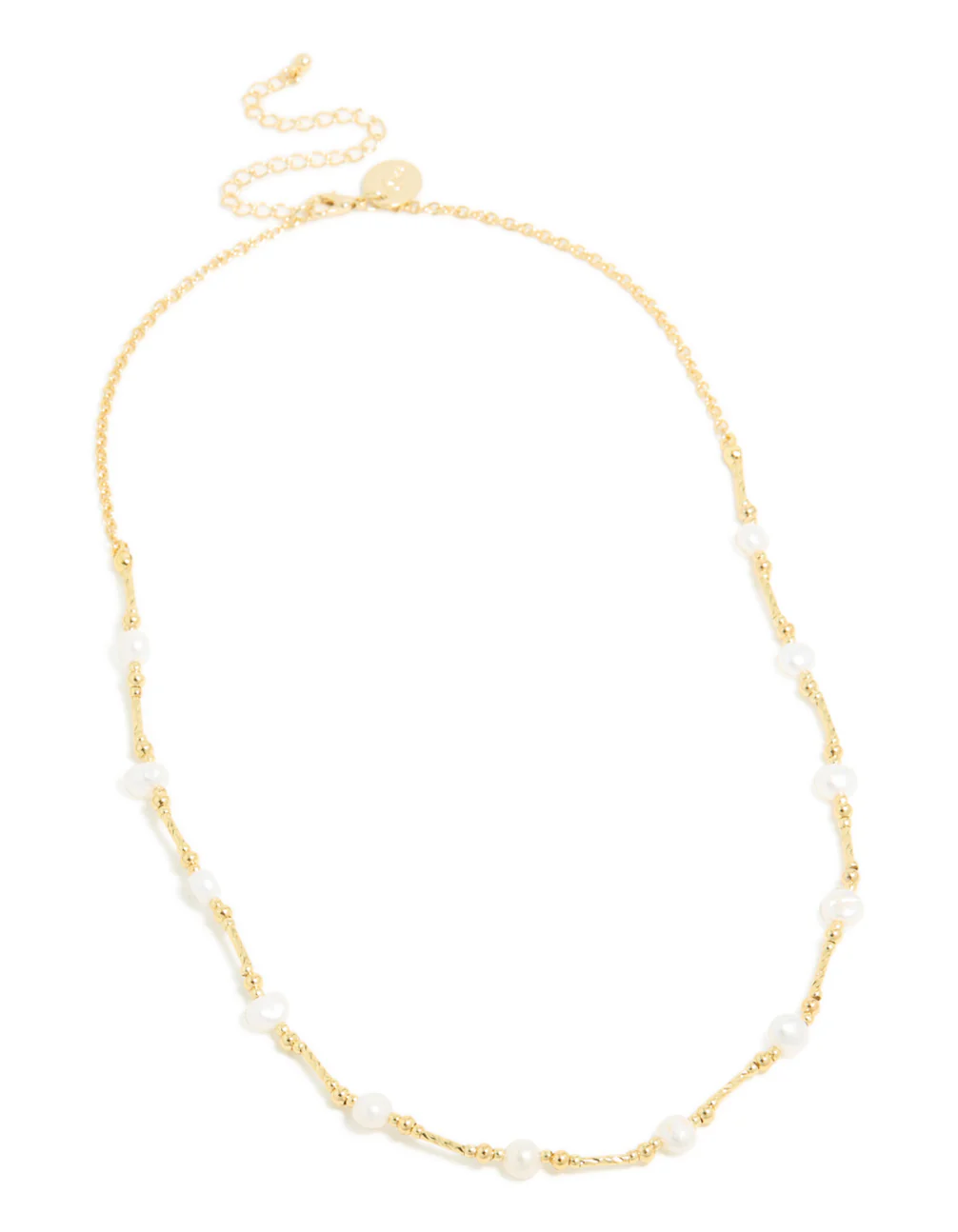 Gold Plated Freshwater Pearl & Textured Bars Necklace - Image 3