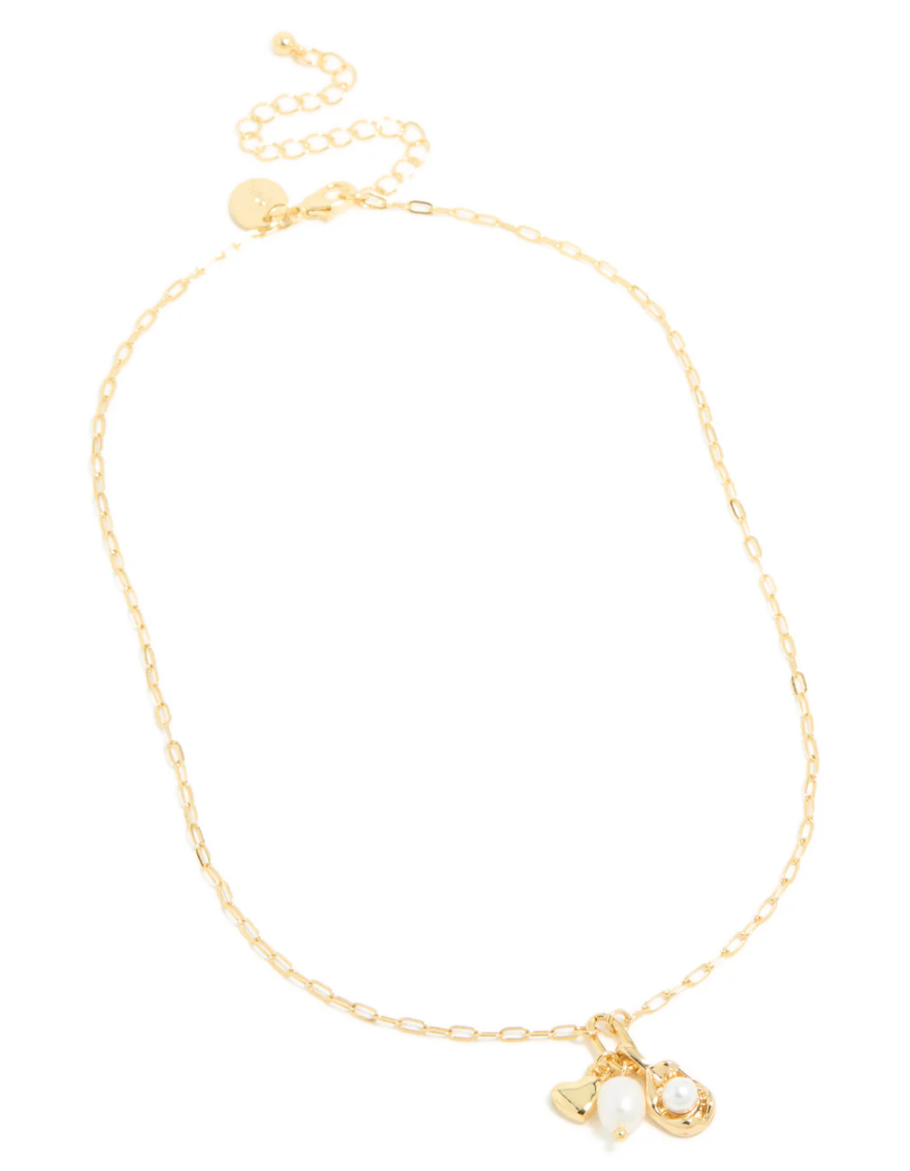 Gold Plated Freshwater Pearls & Heart Cluster Pendant Necklace - Image 3