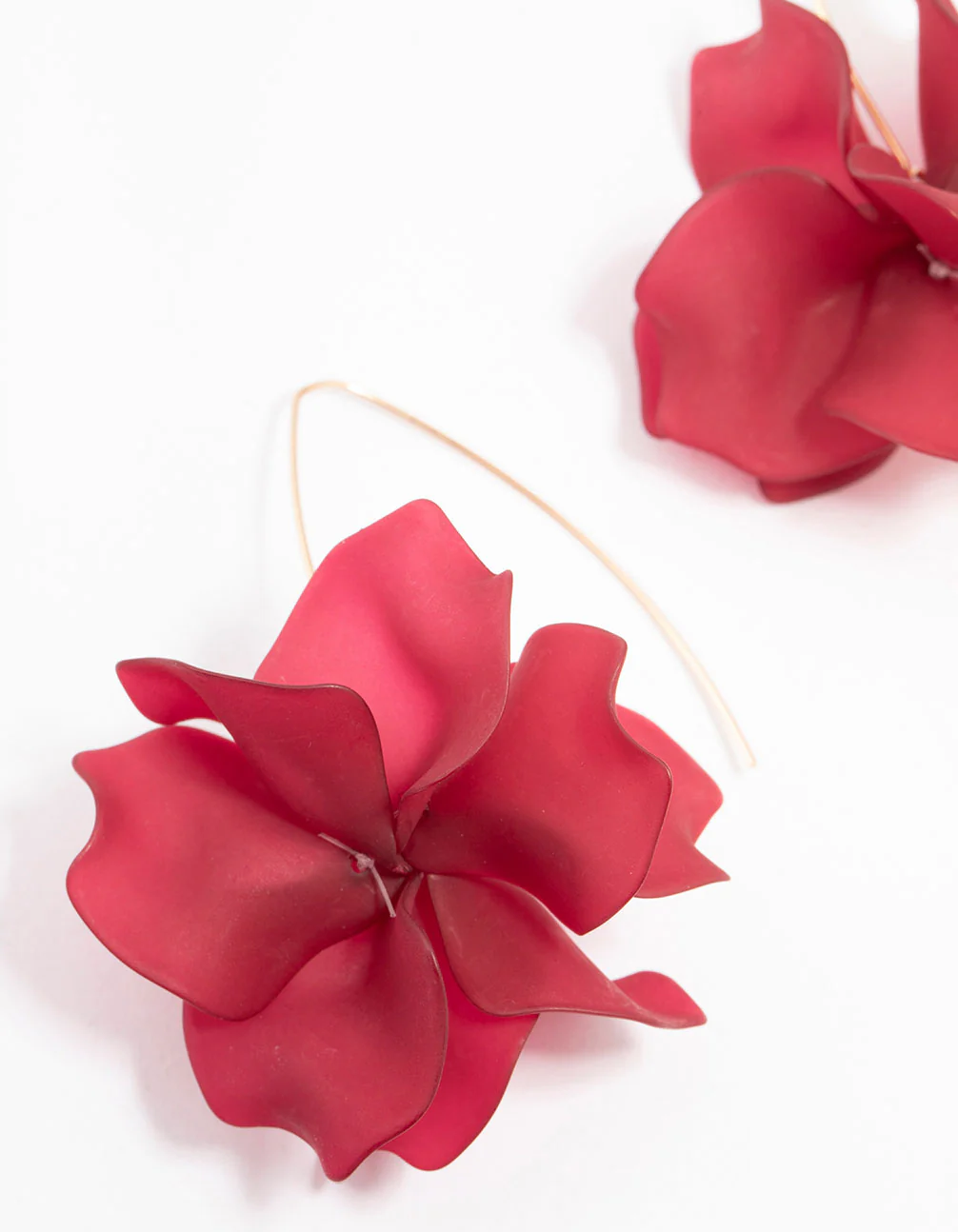 Gold Plated Frosted Flower Drop Earrings - Image 2
