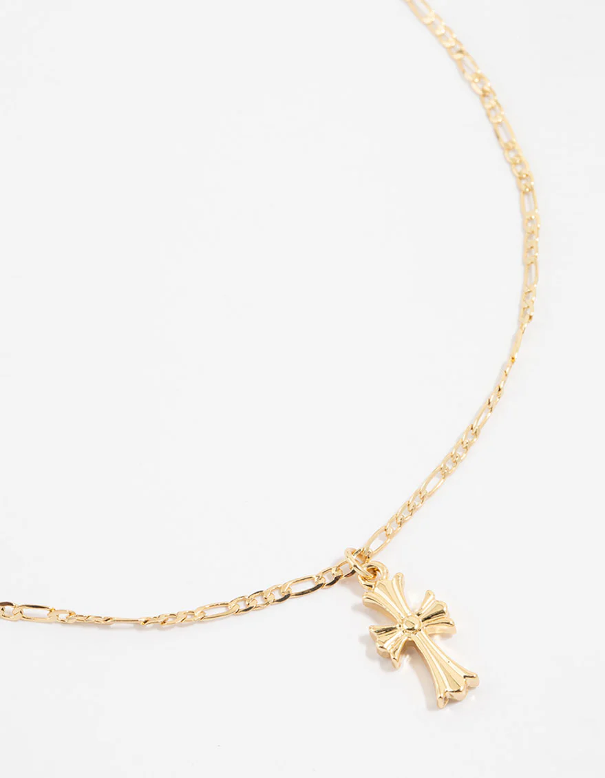 Gold Plated Gothic Mini Cross Necklace