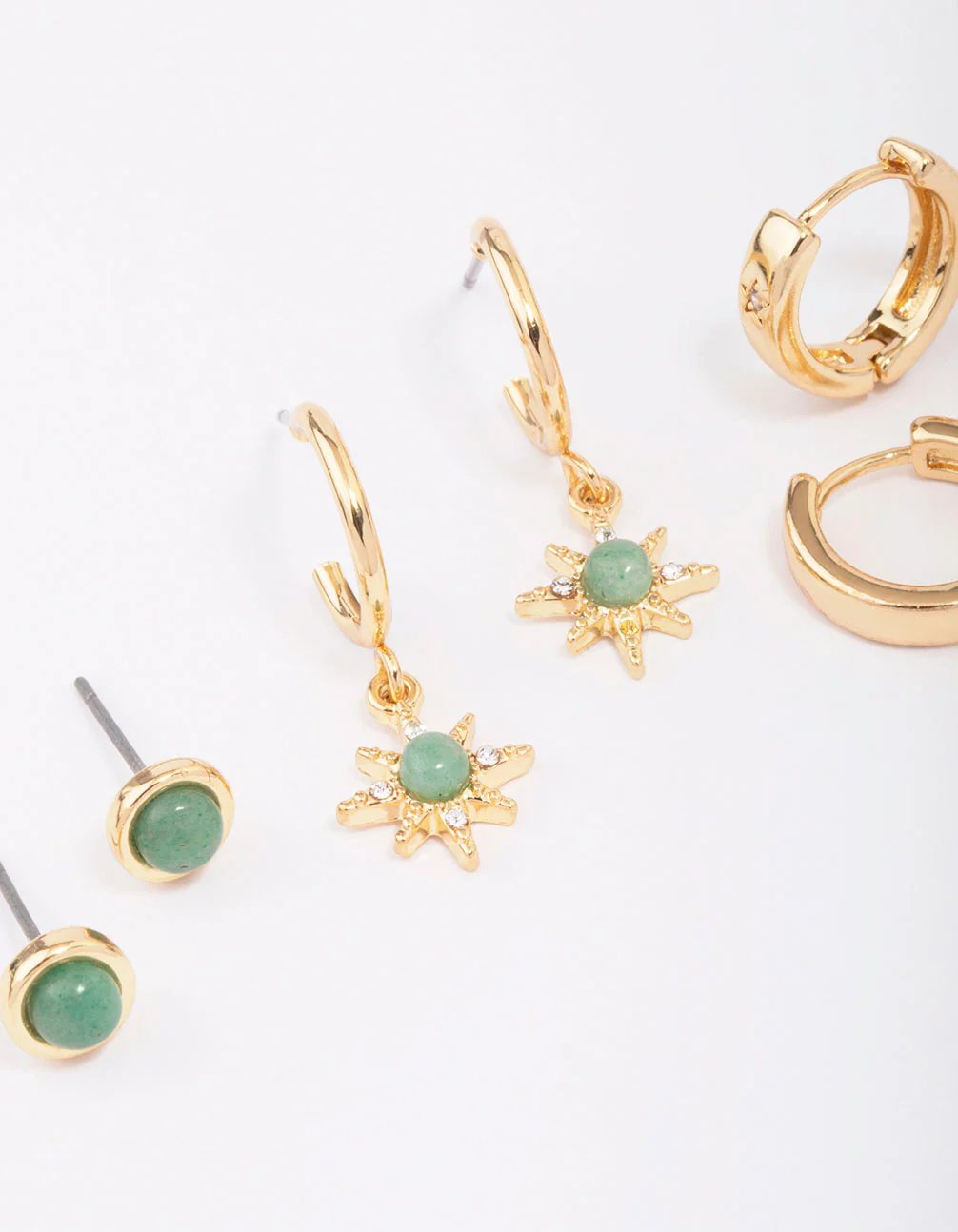 Gold Plated Green Aventurine Celestial Earring 3-Pack - Image 2