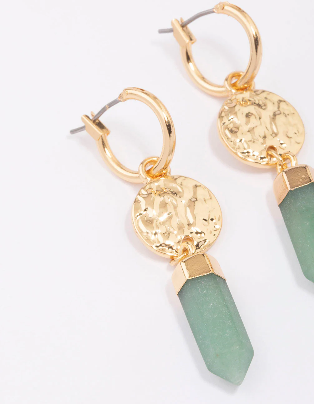 Gold Plated Green Aventurine Coin Drop Earrings - Image 3