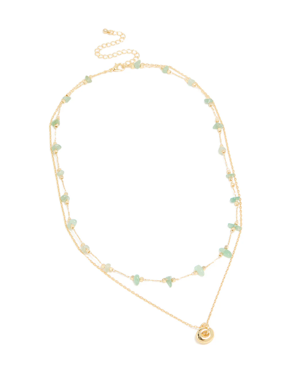 Gold Plated Green Aventurine Semi-Precious Stone & Doughnut Layered Necklace - Image 2
