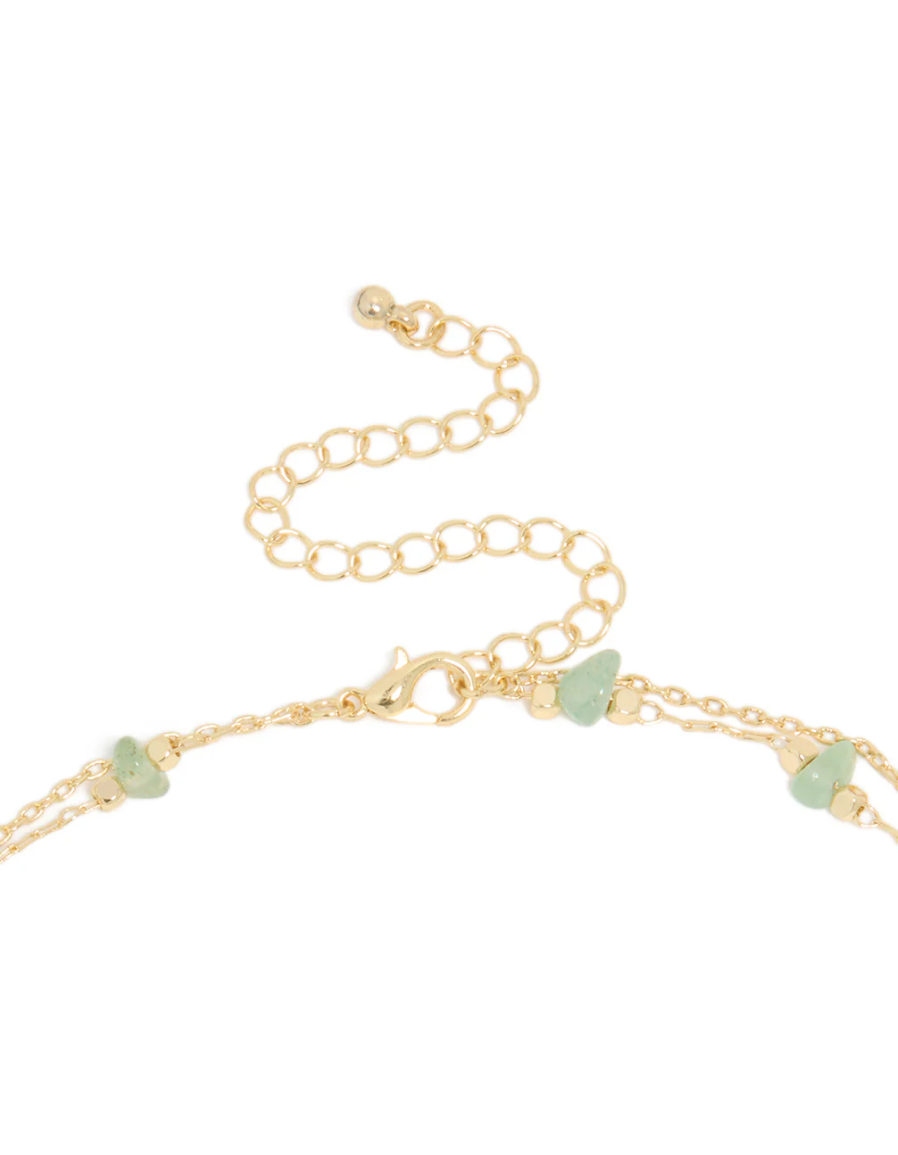 Gold Plated Green Aventurine Semi-Precious Stone & Doughnut Layered Necklace - Image 3