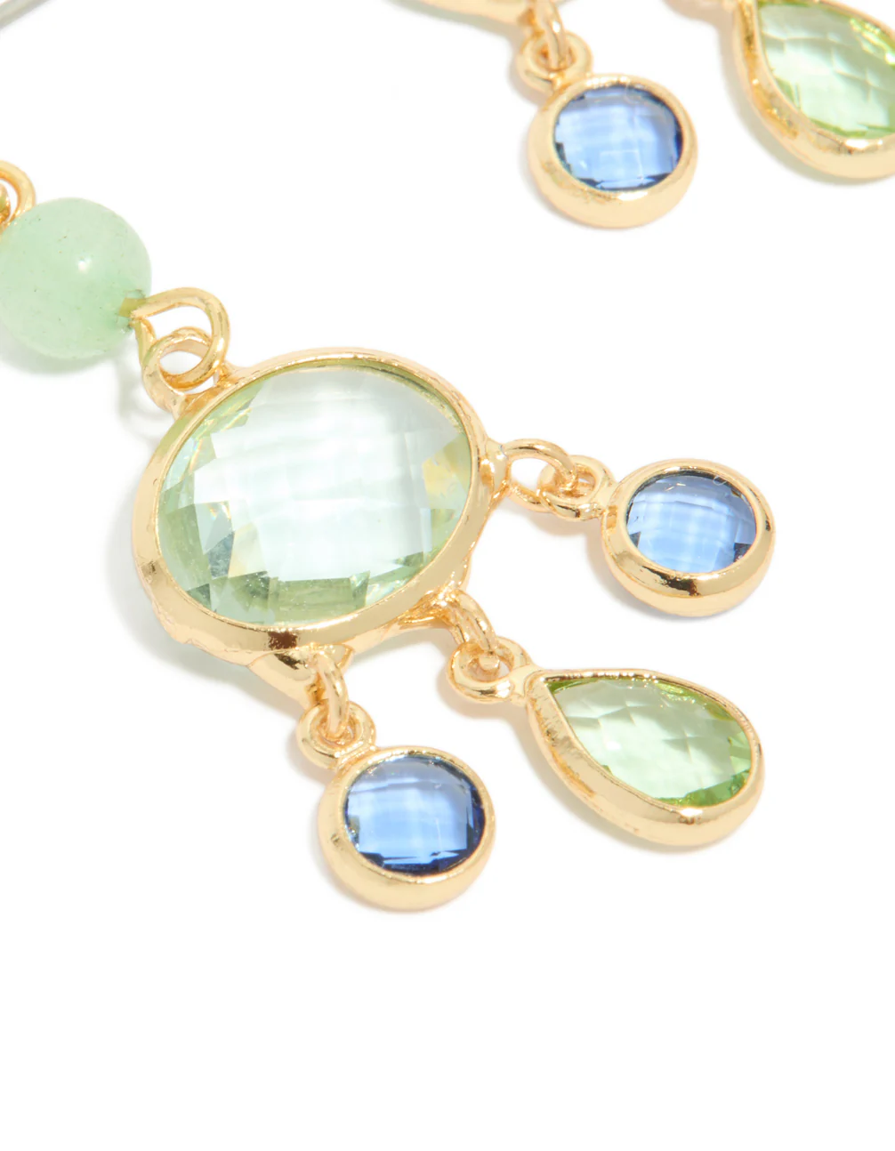 Gold Plated Green & Blue Cubic Zirconia Drop Earrings - Image 4