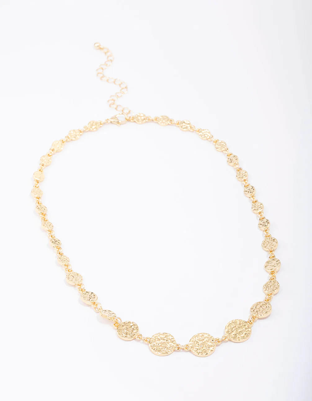 Gold Plated Hammered Disc Chain Necklace - Image 2
